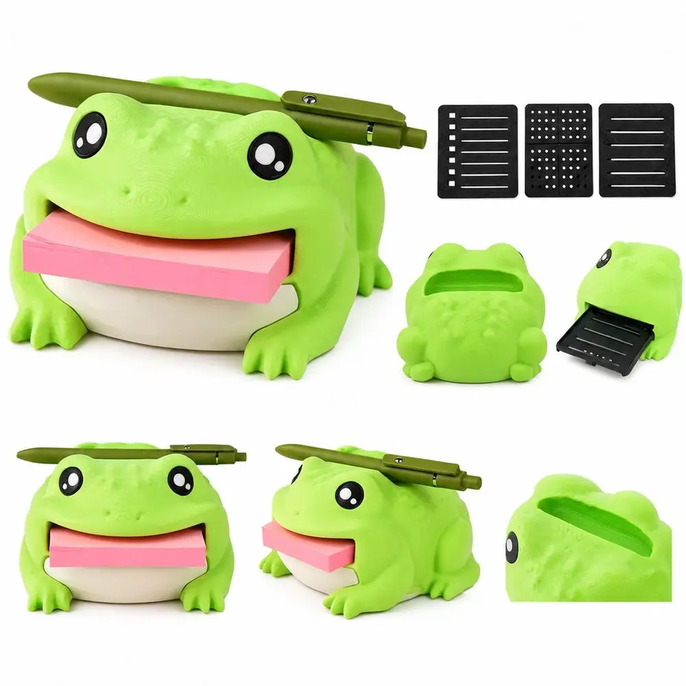 Cute Frog Shape Frog Desk Organizer Matte Finish 3D Sculpted Details Memo Holder Rounded Sticky Note Compartment Pen Rest Slot