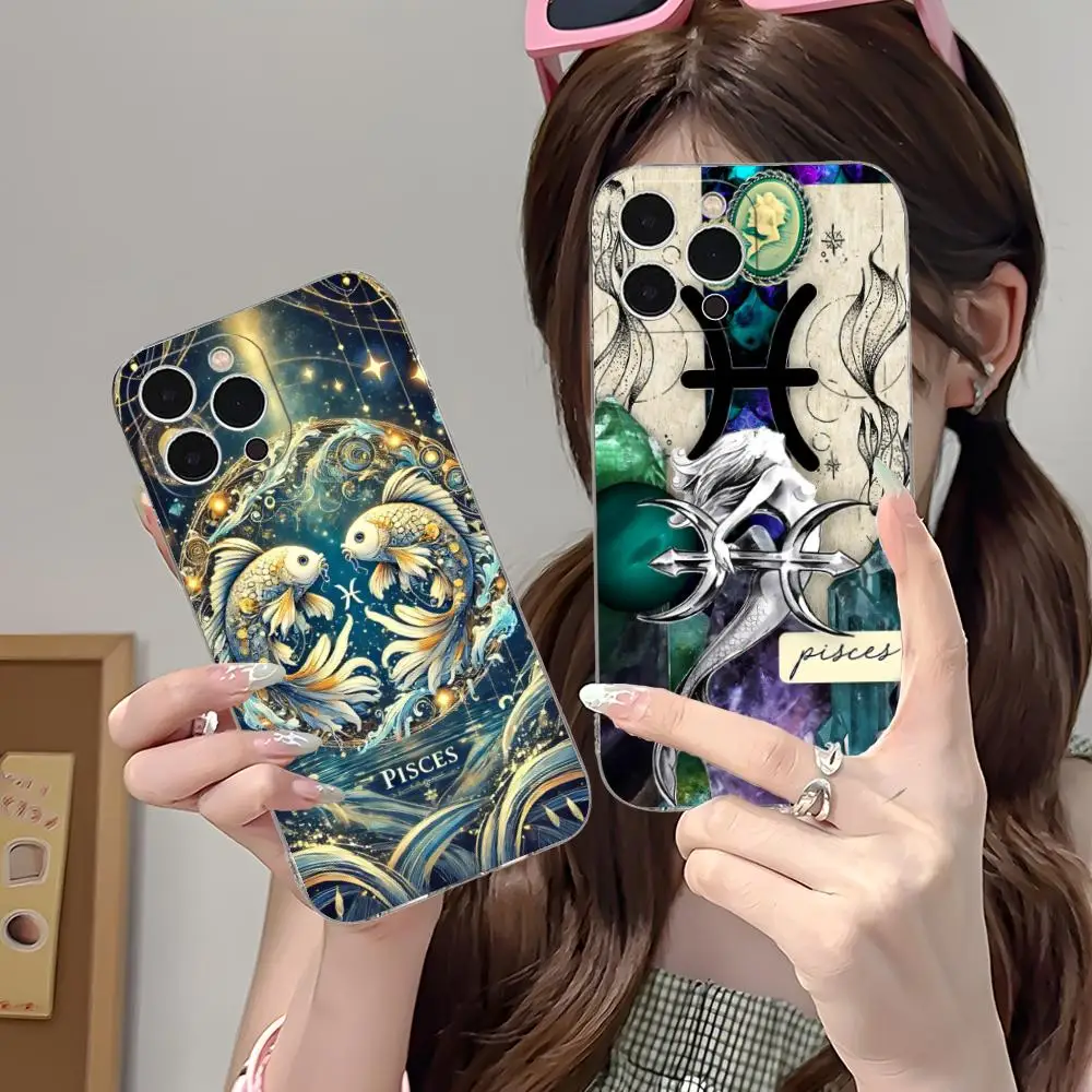 

Чехол для мобильного телефона «Знак зодиака Рыбы» для iPhone 17, 16, 15, 14, 13, 12, 11 X XR XS Air Pro Max Plus, мини-прозрачный красочный чехол, роскошный