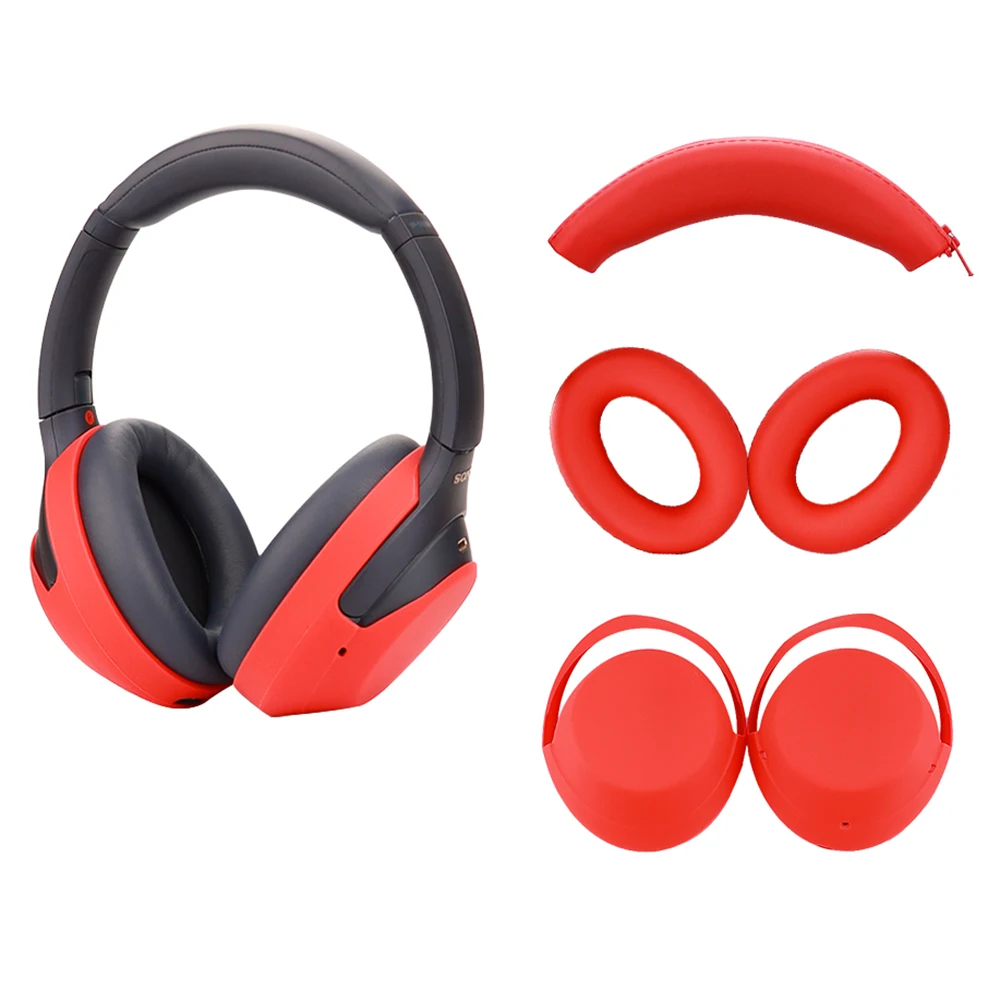 

Для Sony WH-1000XM3/HW-1000XM4 комплект силиконовых чехлов с повязкой на голову, защитные амбушюры для наушников, красные