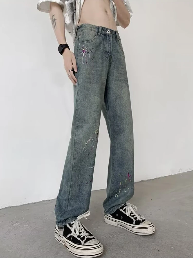 Embroidery Jeans Men Straight High Street American Style Fashion Teenagers Daily All-match Comfortable Mops Pantalones Aesthetic