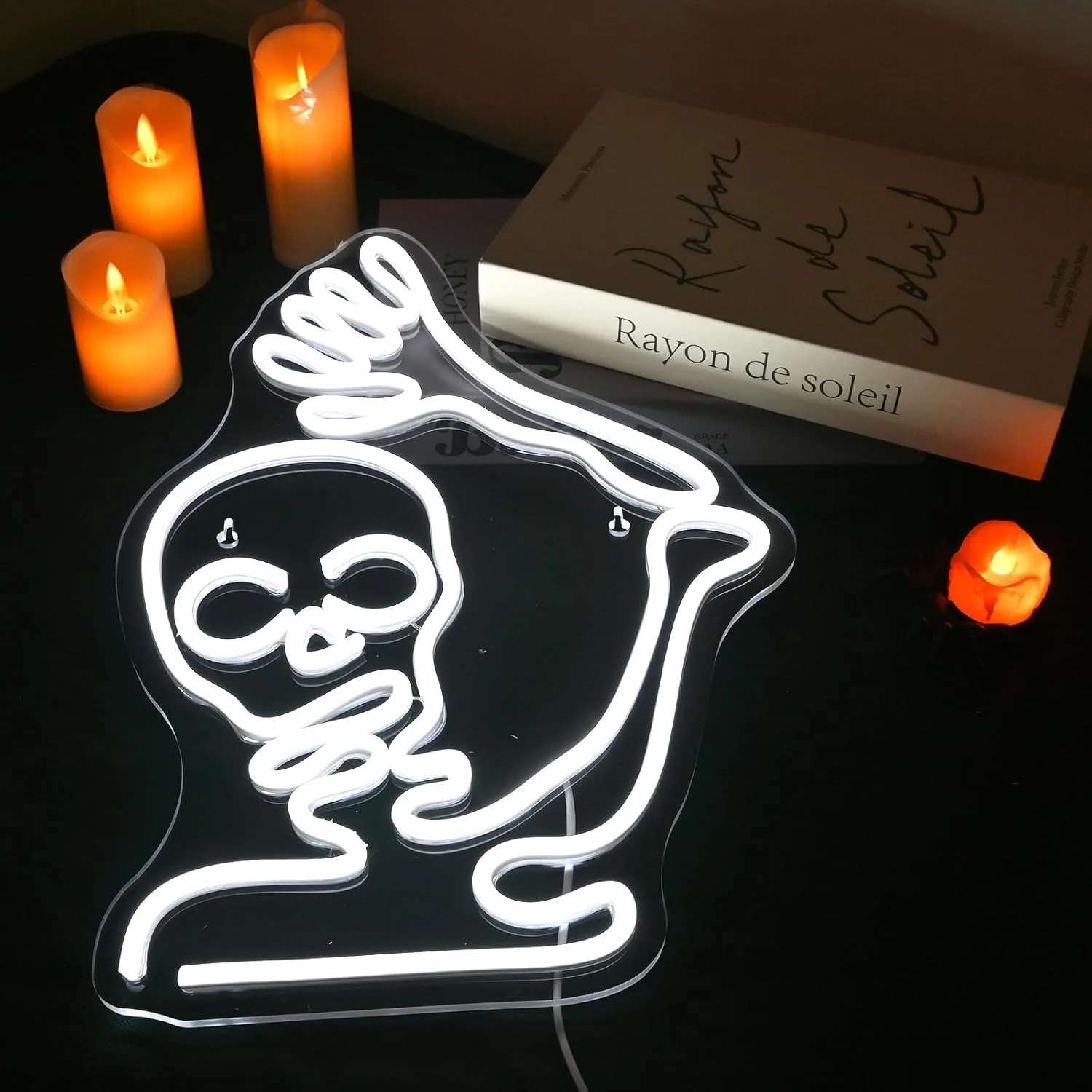 Skeleton Skull Neon Sign White Waving Ghost Led Fun Lamp Light Signs for Wall Window Decor Beer Bar Man Cave Birthday Party Gift