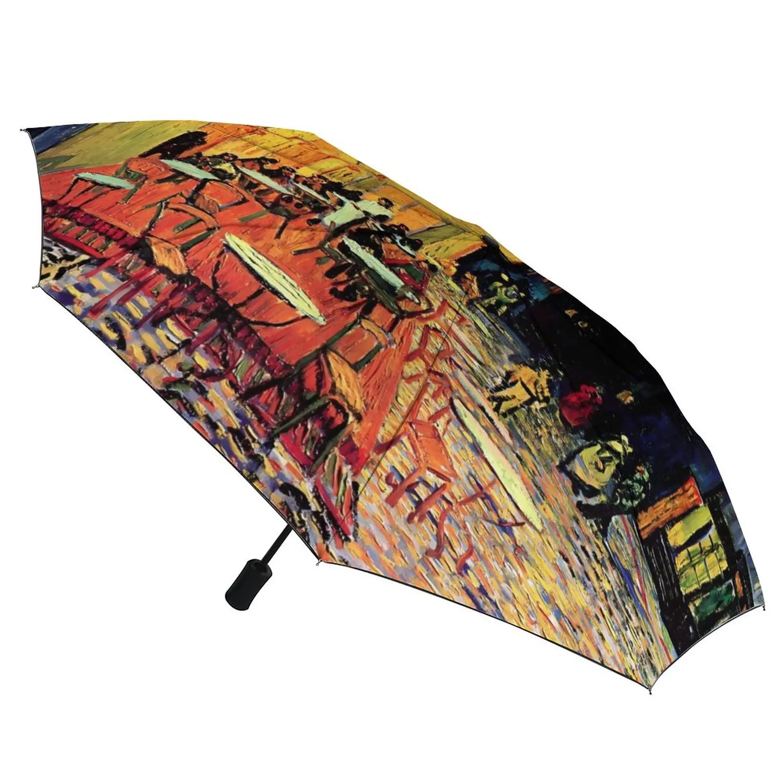 Vincent Van Gogh 3 Fold Auto Umbrella Cafe Terrace at Night Ligthweight Umbrella Sun and Rain Black Coat Umbrellas for Men Women