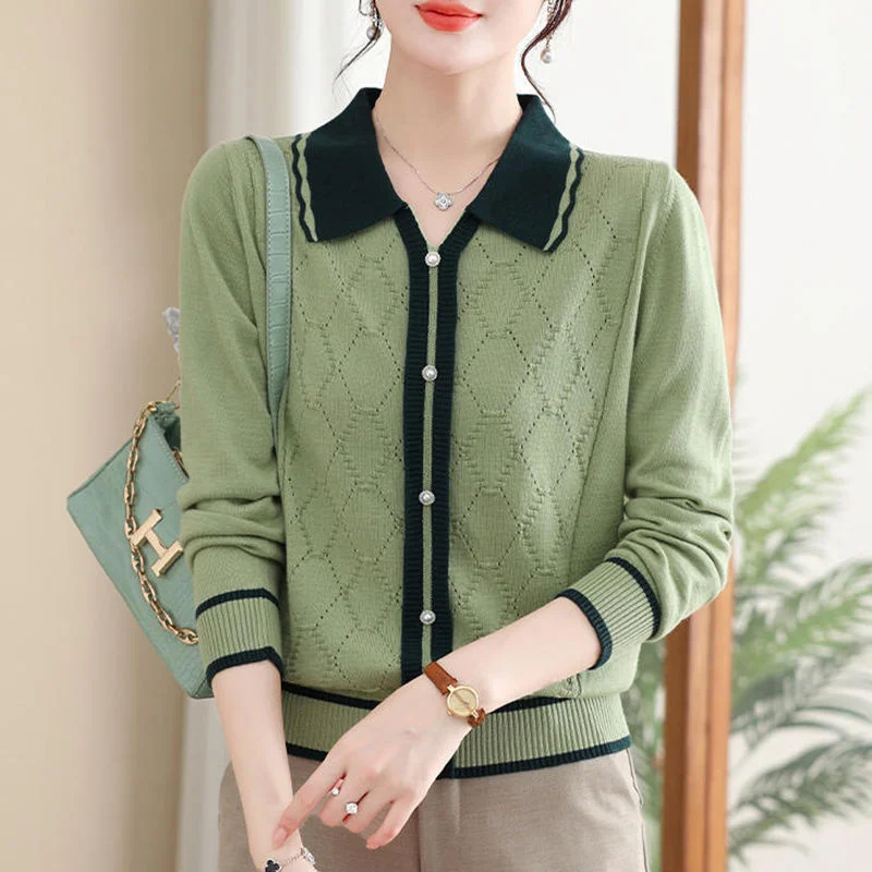 

Sweater Women's 2024 New Middle-aged Mother's Lapel long-Sleeved Autumn Temperament Casual Bottoming Shirt Knitwear Female