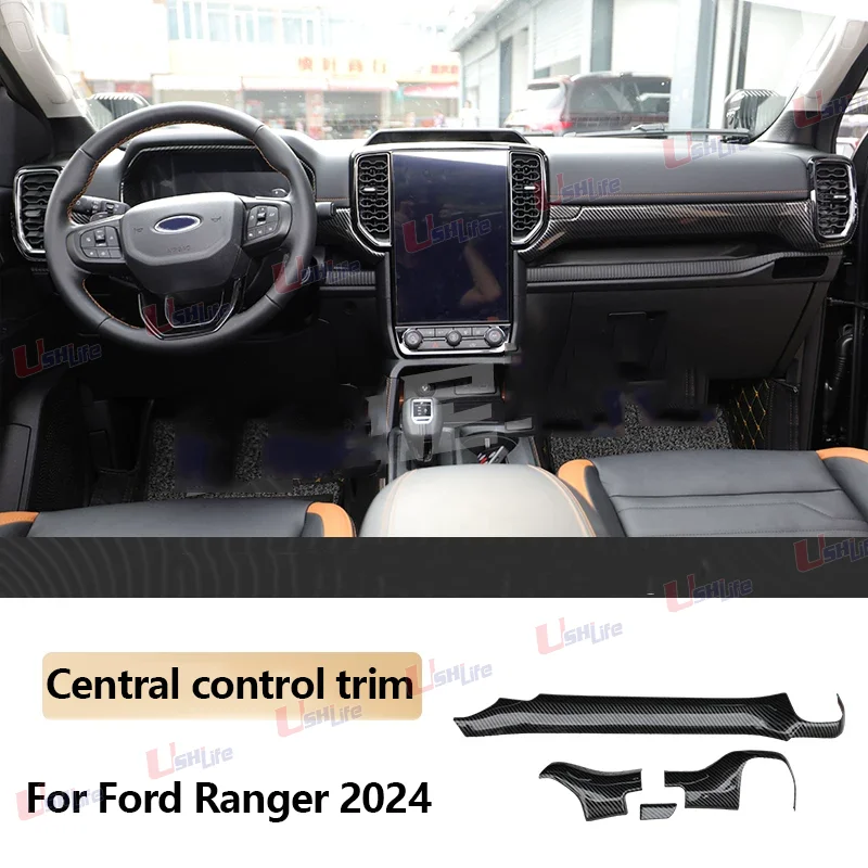 4PCS Fit For Ford Ranger T9 Wildtrak 2024 2025 2026 Carbon Fiber Auto Center Console Co-pilot Dashboard Cover Trim Car Refit Accessories