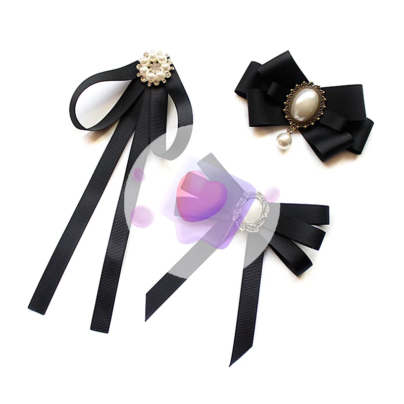 

Imitation Pearl Ribbon Brooches Pin Bow Tie Vintage Pre-Tied Collar Jewelry Bowknot Shirt Necktie Clip For Women Girls