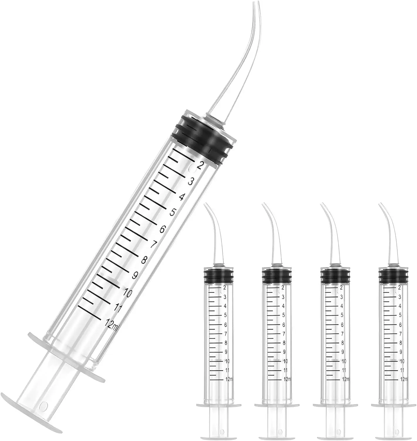 5 Pack 12ml Syringe With Graduation, Dental Irrigation Syringe with Curved Tip for Teeth Cleaning Dental Oral Care