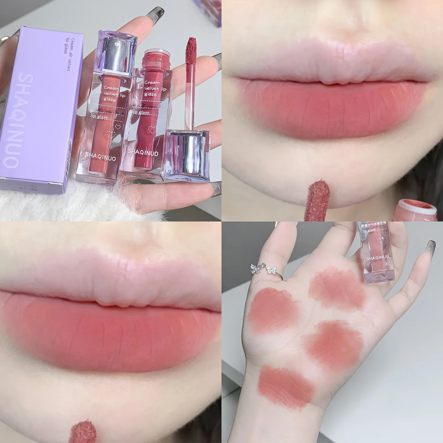 Esmalte labial de terciopelo de aire cremoso, lápiz labial mate de enfoque suave, color duradero, sin decoloración ni teñir, delicado y denso