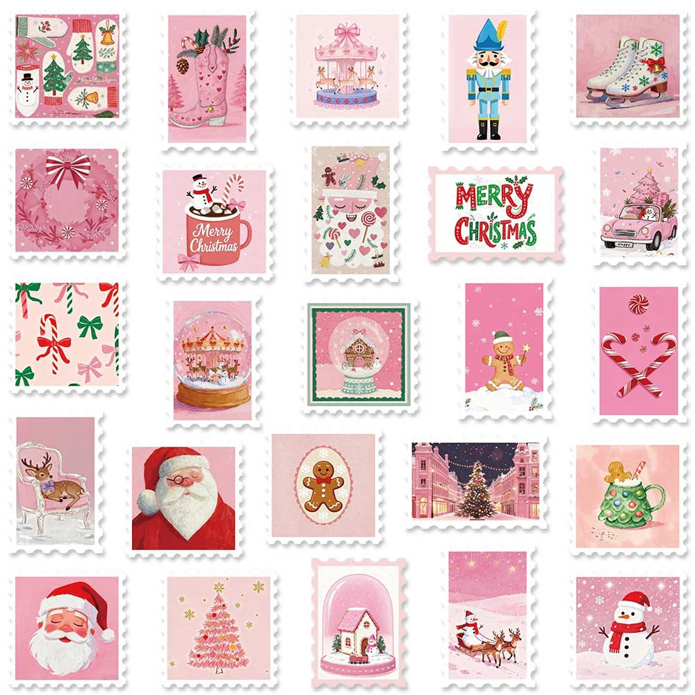 10/30/50 قطعة Kawaii الوردي عيد الميلاد ختم الكرتون ملصقات لطيف الشارات الجمالية لأجهزة الكمبيوتر المحمول حقيبة خمر ملصق حزمة