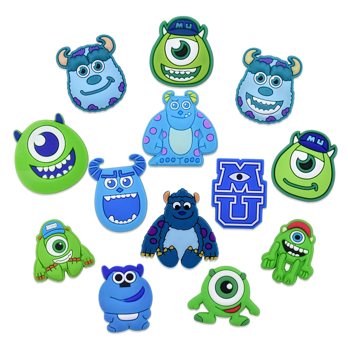 Cute Monsters Inc Mike Sulley PVC Shoe Charms Easy Install DIY Footwear Decor Removable Ornaments For Clogs Hot Cartoon Fan Gift