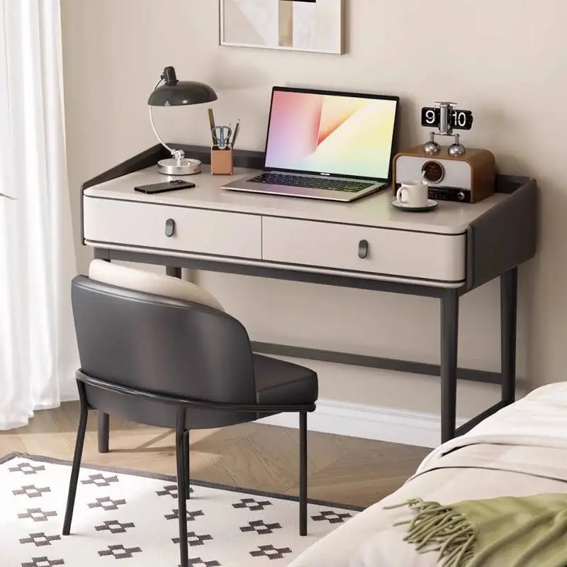 Moderner, minimalistischer Schreibtisch im cremefarbenen Stil, Schlafzimmer, kleine Einheit, multifunktionaler Schreibtisch, Nachttisch, Heimcomputertisch, High-End