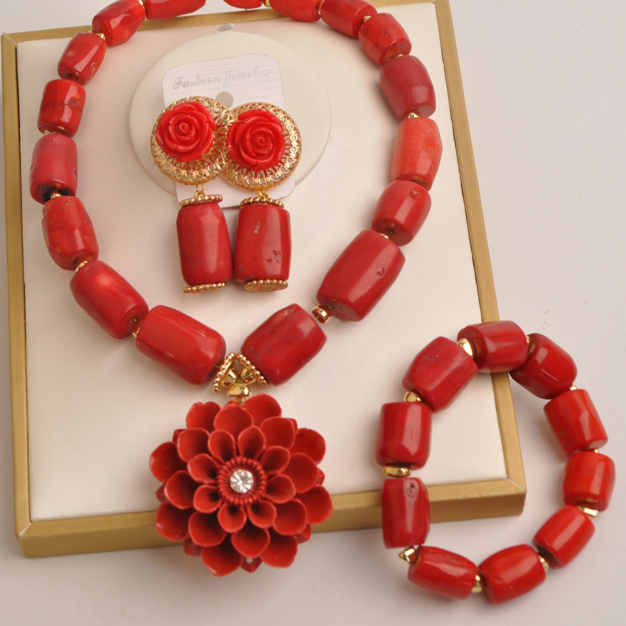 

Nigerian Traditonal Wedding Real Red Coral Beads Jewelry Sets