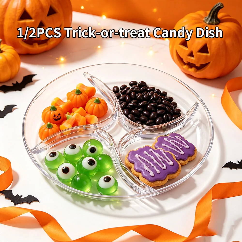 Spooky Halloween Candy Divided Tray, 1/2Pcs Clear Acrylic Party Snack Plate