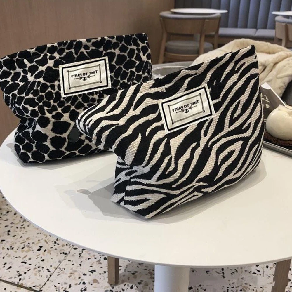 Modna kosmetyczka w panterkę z nadrukiem zebry, kosmetyczka, torebka damska, torba podręczna, wygodna torba do przechowywania o dużej pojemności-A-D