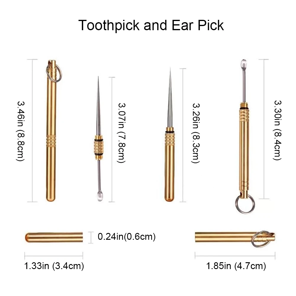 1PCS Keychain Multifunction Ear Spoon Toothpick Combination Brass Titanium Alloy Earpick Tool Fruit Pic