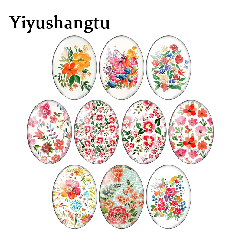 Beautiful red flowers group painting 13x18mm/18x25mm/30x40mm Oval photo glass cabochon flat back Making findings