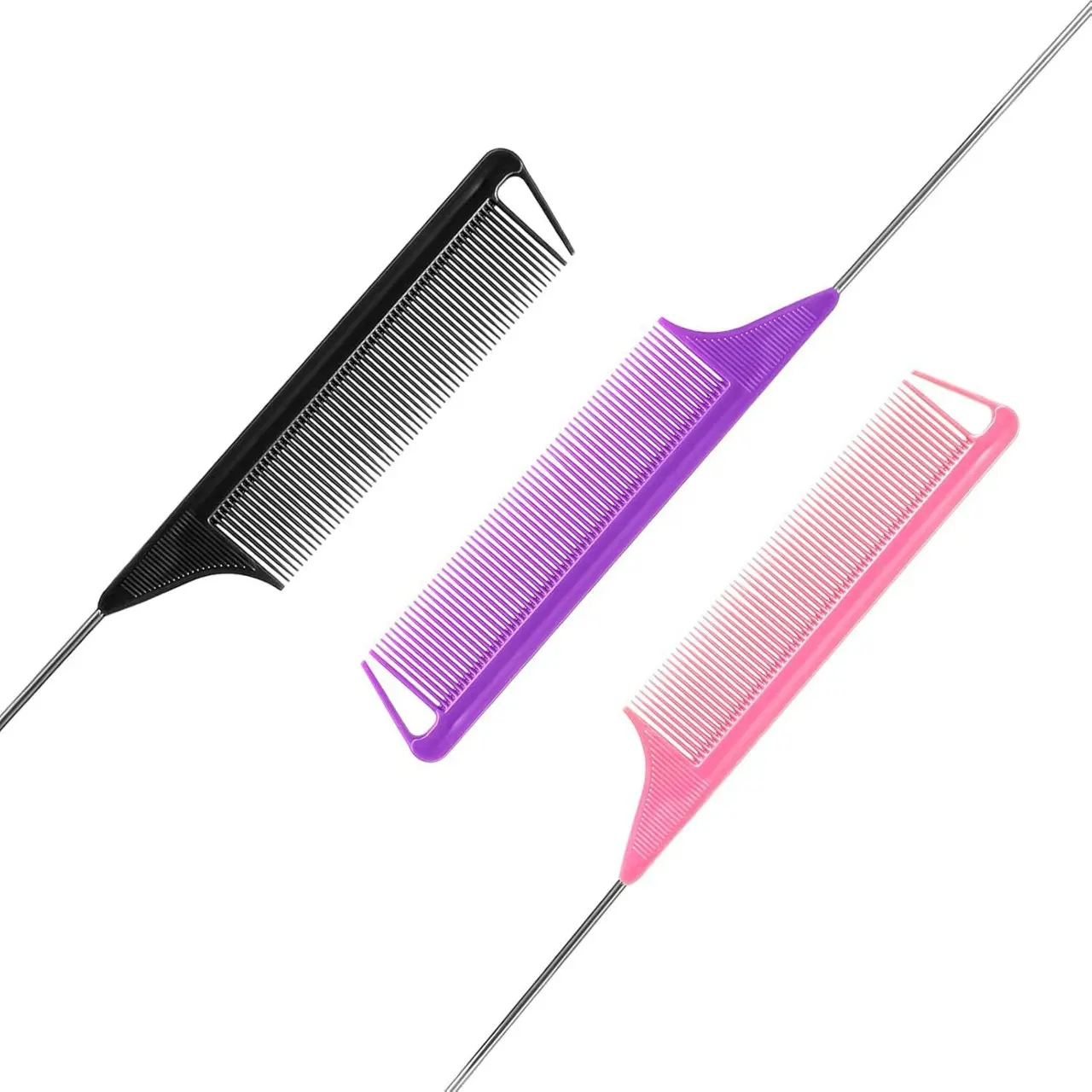 1pcs/3pcs/5pcs  4Colors Rat Tail Comb, Metal Pin Tail Comb for Hair Styling, Anti-Static Fine Tooth Comb
