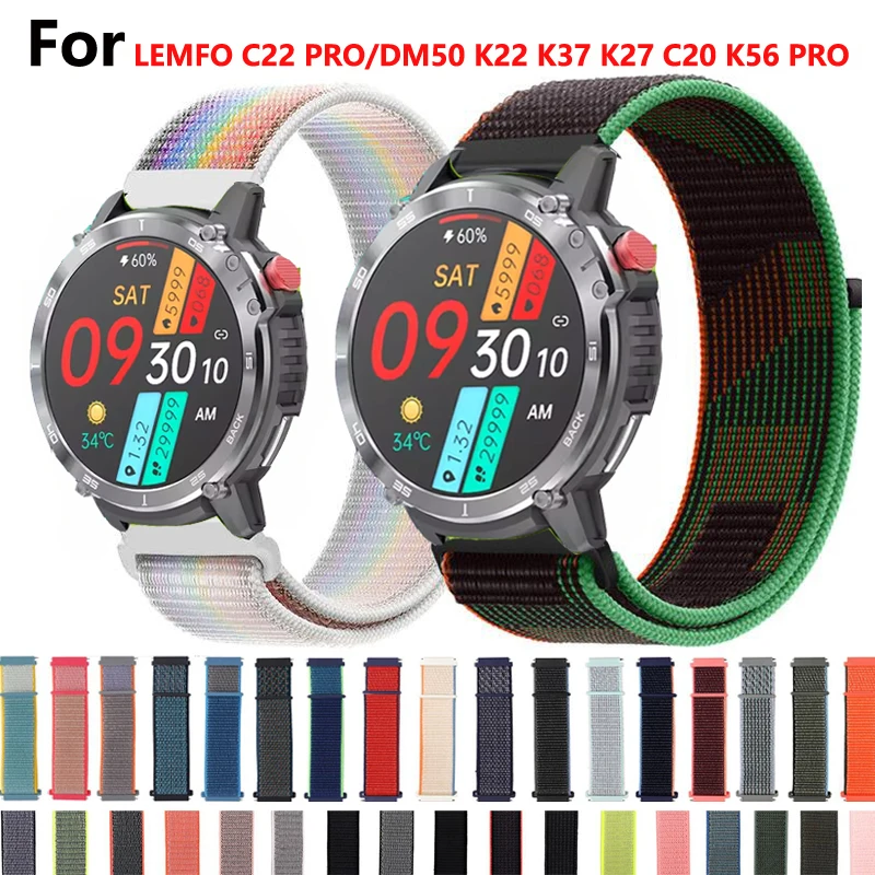 20mm 22mm Nylon Loop For LEMFO C22 Pro Smartwatch Sport Replacement Bracelet For LEMFO DM50 K22 K37 K27 C20 K56 PRO LEM56 Correa