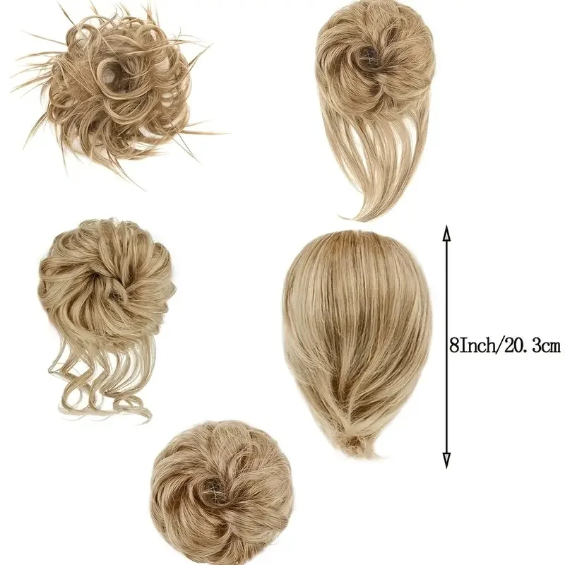 5 estilos de coque bagunçado para mulheres e meninas, peças de coque de cabelo sintético com elásticos, extensões de cabelo curto