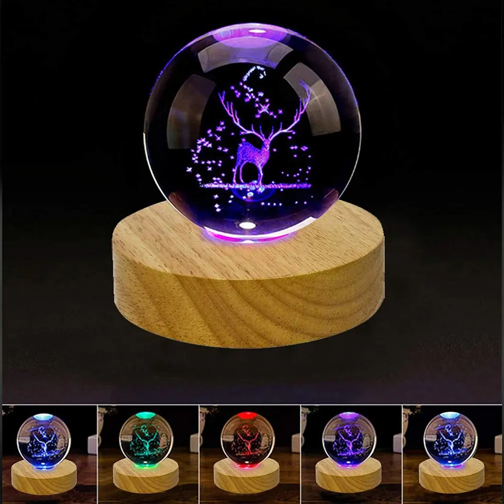 3D Crystals Glass Resin Art Rectangle LED Lights Display Base Crystal Wooden Lighted Base Stand