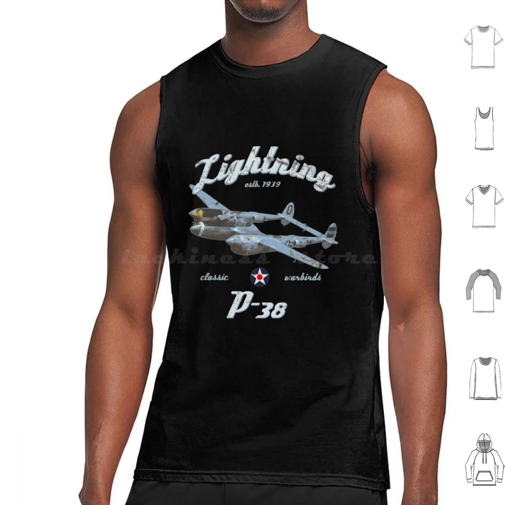 Airplane T-Shirtp-38 Lightning Wwii Classic Warbird Tank Tops Print Cotton Airplane T Shirtp 38 Lightning Wwii Classic