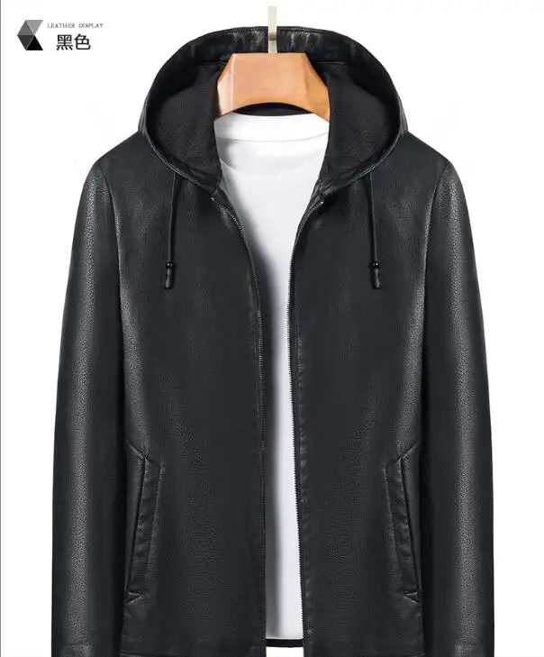 

Весенне-осенняя тонкая мужская молодежная кожаная куртка с капюшоном, повседневная модная повседневная деловая куртка