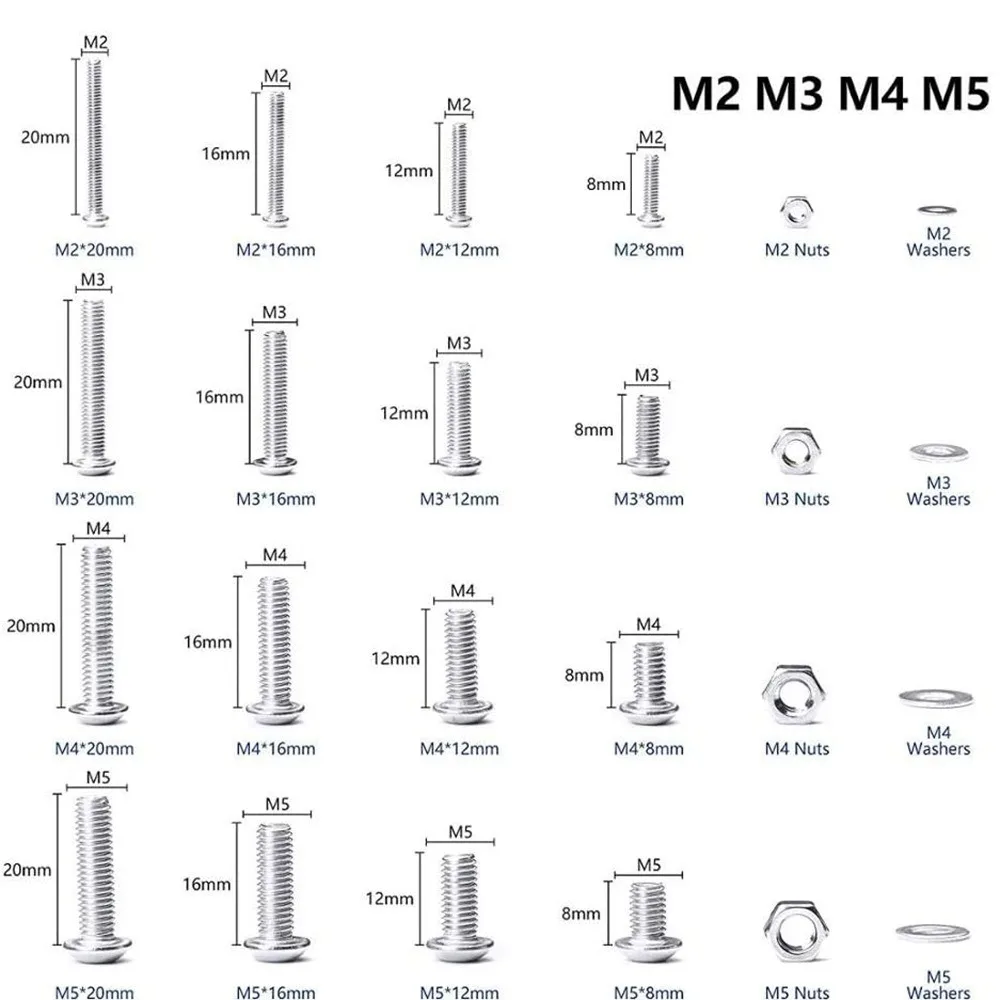 880 STKS 304 Rvs Hex Socket Pan Head Studs Schroeven Moeren Platte Ringen Assortiment Kit voor DIY & Industrieel Gebruik
