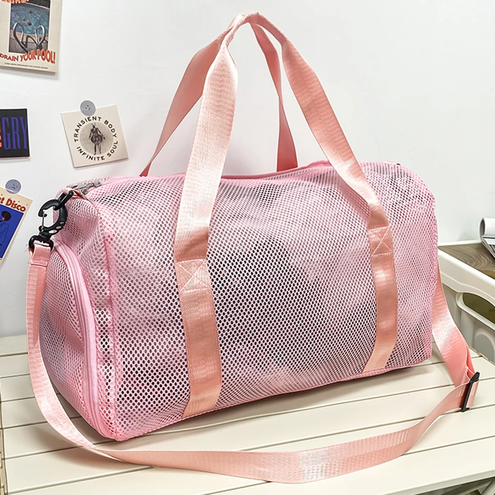 Mesh Travel Duffle Bag Gym Sports Bag with Shoe Compartment Luggage Bag Dry Wet Separation Large Capacity Hangbag for Swim Beach