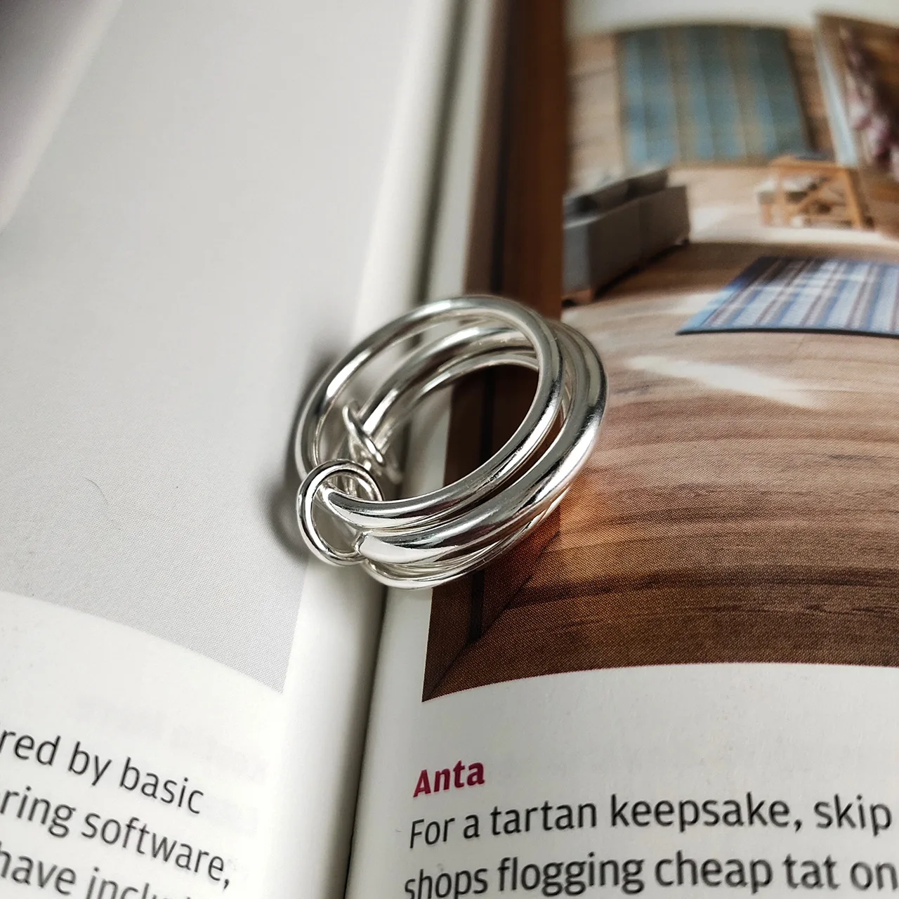 Korean Edition 925 Sterling Silver Ring Handmade Heavy Industry Multi-circle Line Rings Interlaced Minimalist Fashion Jewelry