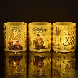 Eid Mubarak LED Candle Cup with Lights Ramadan Home Decoration Table Night Lamp Eid Al Adha Gifts Islamic Muslim Party Supplies