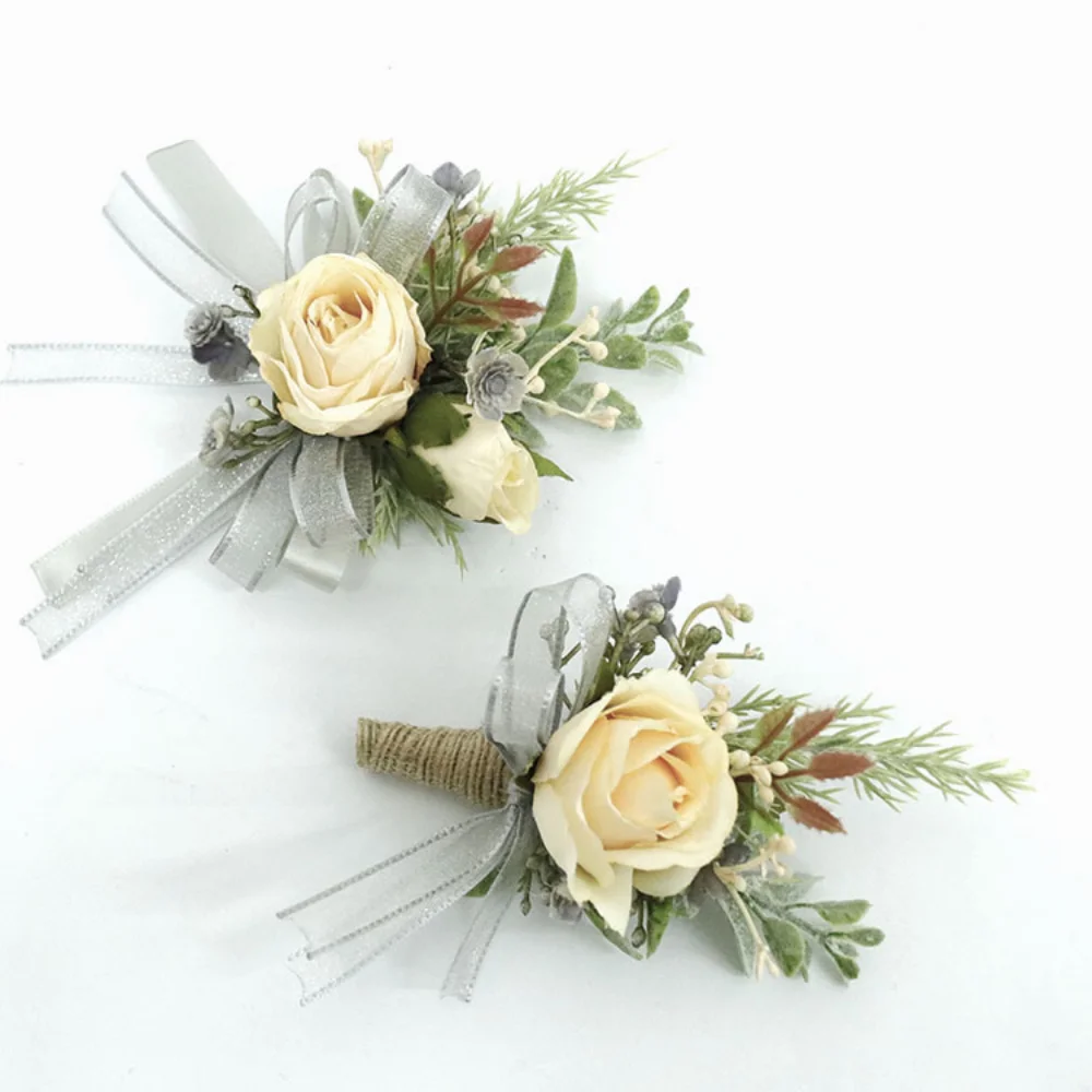 Boutonnière de Mariage de Fleurs de Champagne pour Homme, Bracelet Trempé Fait à la Main, Corsage de Poignet, GroomTIME