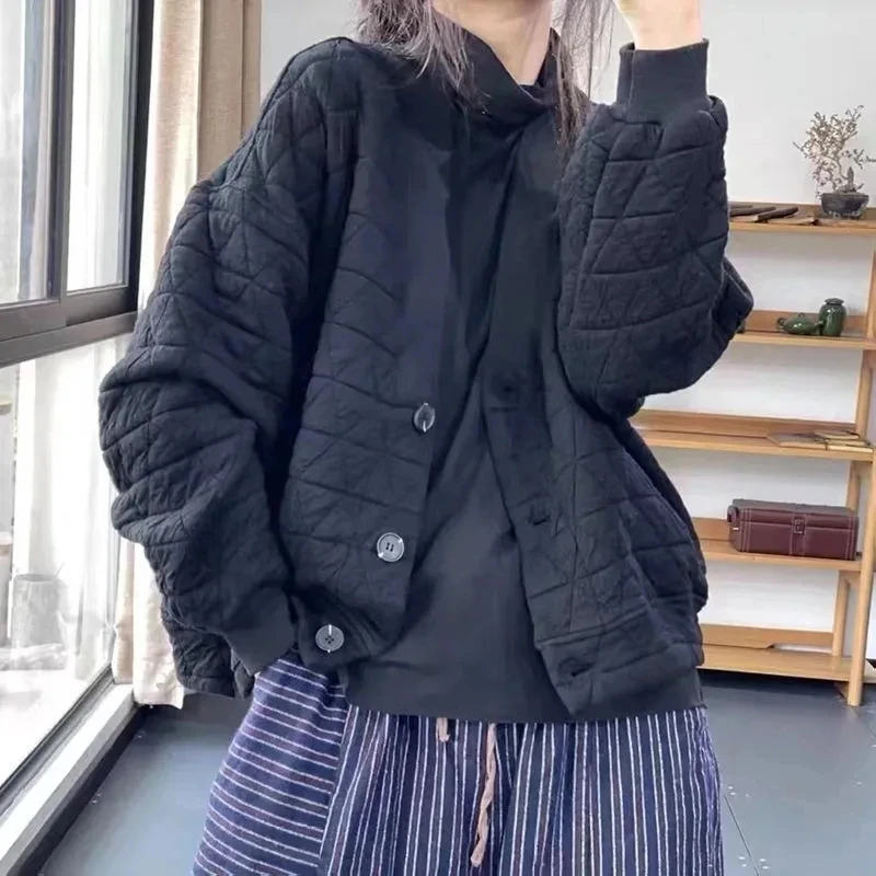 5XL New Autumn Winter Short Retro Comfort Versatile Rhombic lattice Ligh Cotton Loose Women Parkas Down Cotton Jacket Warm Coat