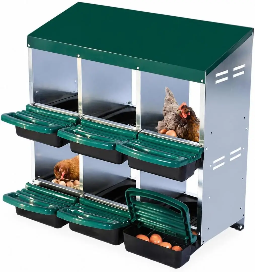 6-Compartment Chicken Nest Egg Box Hanging or Floor Thickened Galvanized Durable Chicken House Easy Assembly Hens Laying Egg House