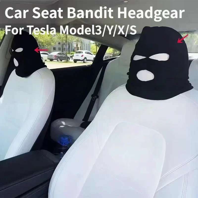 For Tesla Special Funny Seat Cover Automotive Creative Mask Balaclava Cute Functional Headrest Cover Decoration Bandit Headgear