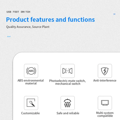 Imagen 2 del producto Pedal de teclado con interruptor de pie USB para ordenador HID, Control de interruptor de acción USB, funciones clave de preprograma, ratón, juego de PC QJY99
