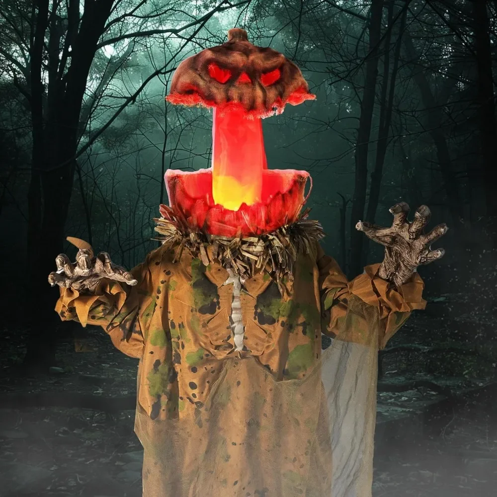 

6FT Animatronics Halloween Decorations Outdoor, Animated Pumpkin Ghost with Pop Up Head and Sound Activation for Indoor