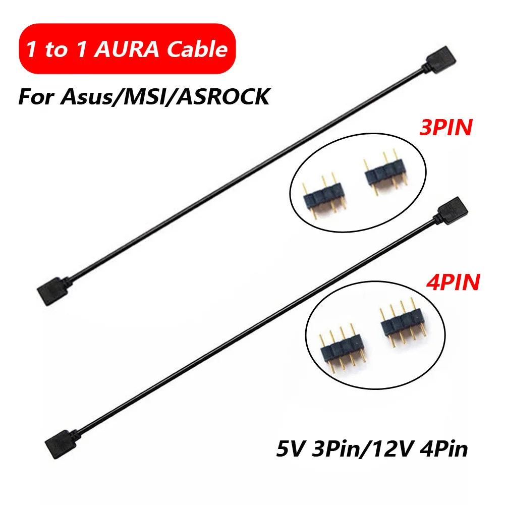 1 to 1 Extension AURA Cable Adapter 30cm 5V 3Pin/12V 4Pin RGB Extension Adapter Cable Extension Cable for Asus/MSI/ASROCK