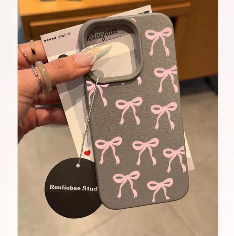 Pink Bowknot Case For POCO F7 Ultra F5 F6 M7 M6 X5 X6 X7 PRO X3 X4 GT Xiaomi 13T 14T 15T Pro 15 PU Leather Matte Cover