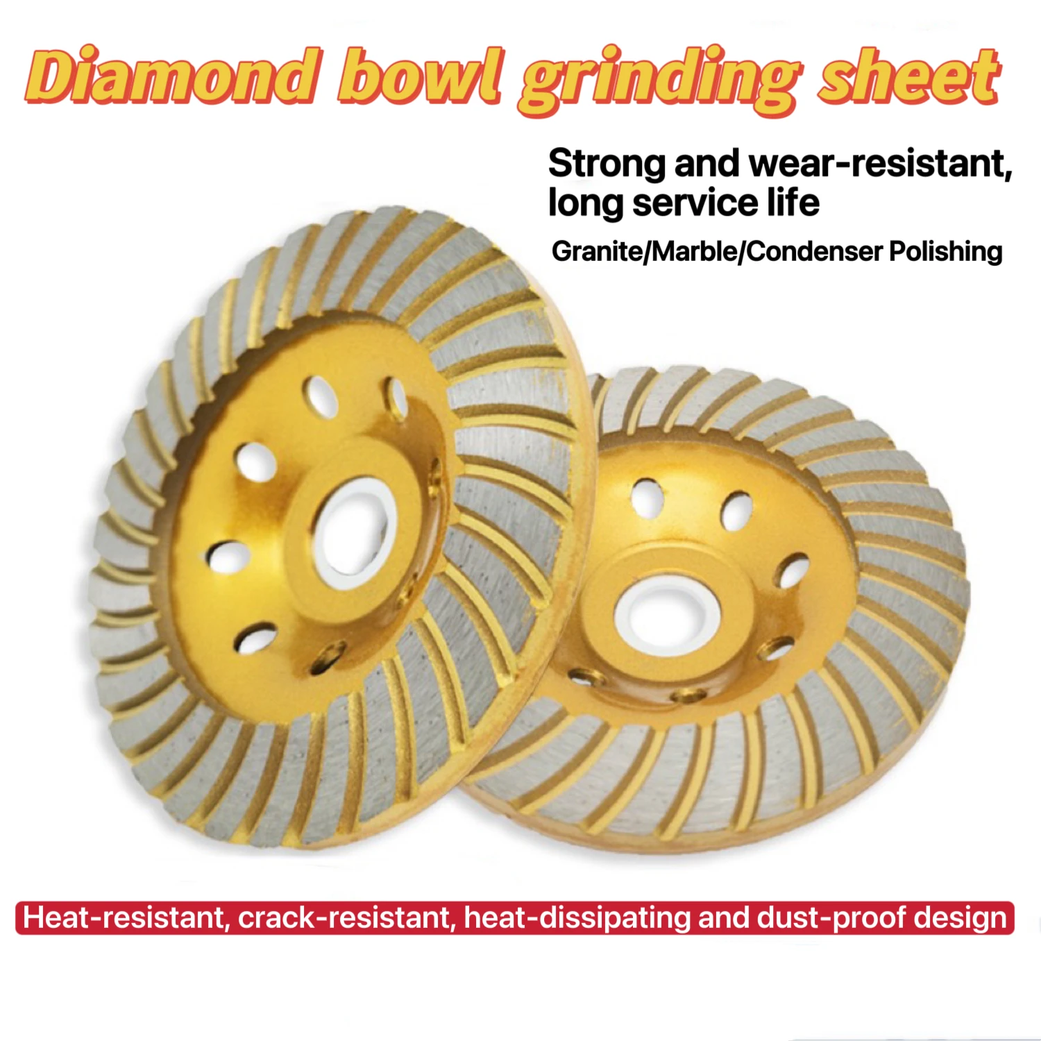 Diamond Bowl Grinding Wheel, 115/125mm Angle Grinder Polishing Disc for Granite Marble Concrete, with 16mm Reducing Ring