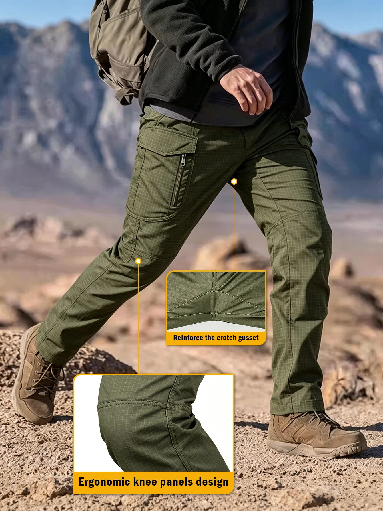 Men's Flex Tactical Pants, Lightweight Ripstop Tactical Cargo Pants, Outdoor Commuting and Training Pants, Abrasion-Resistant, Water Resistant Cargo Pants, Work Pants Multi Pockets Hiking Outdoor Casual Pants, Durable Trousers,  (No Belt, Army Green) - view 4