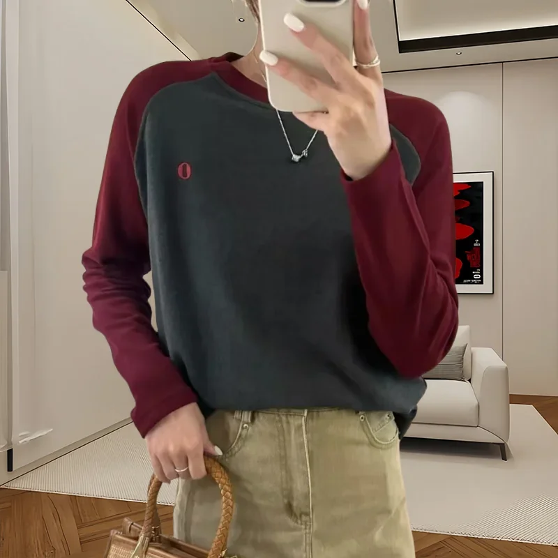 

Harajuku повседневные свободные толстые теплые футболки с низом женские осенне-зимние бархатные разноцветные футболки с длинными рукавами женские топы с круглым вырезом