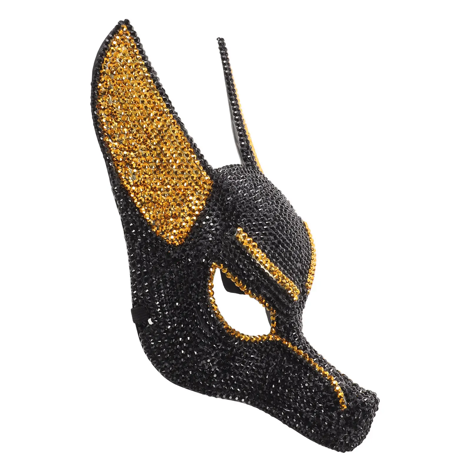 Anubis Full Face Mask Egyptian God of Death Costume Black Gold Rhinestone Crystal Jeweled Halloween Masquerade Party Scary