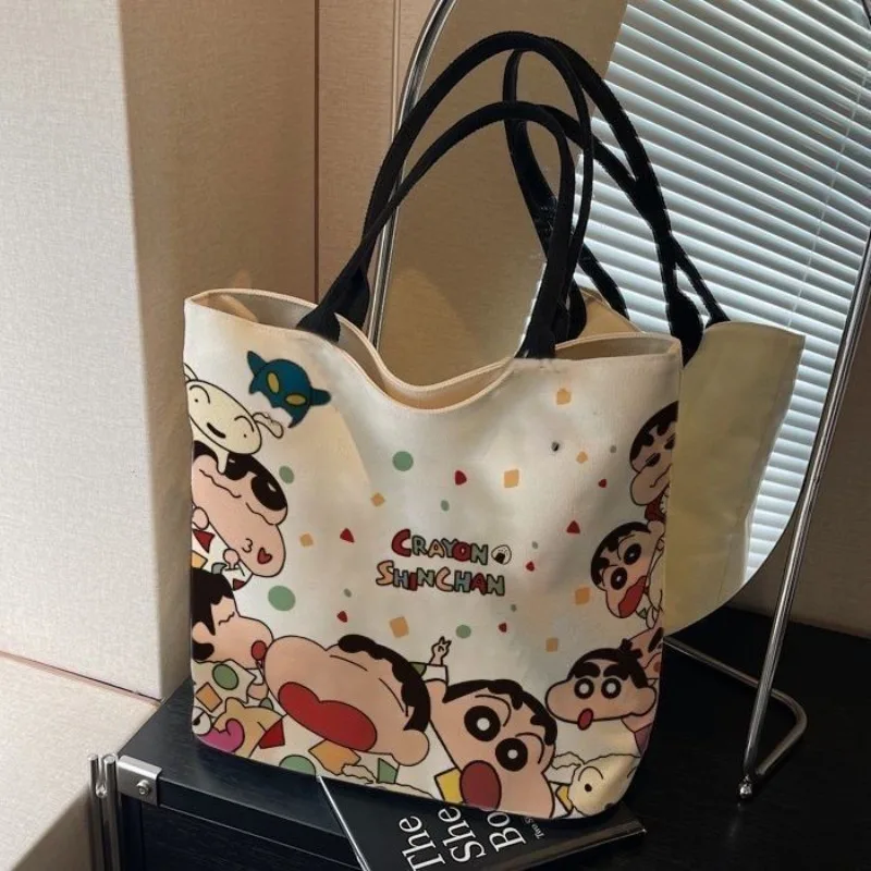 Kawaii Crayon Shin-Chan Damen-Leinentasche, Handtasche, große Kapazität, Pendeltasche, niedliche Cartoon-tragbare Aufbewahrungstasche, Schultertasche