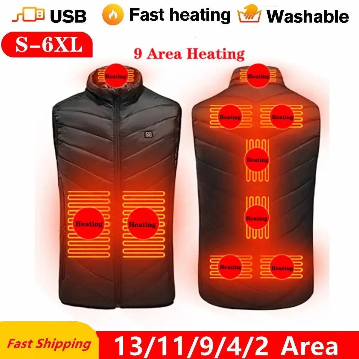 

13/9 Areas Usb Heated Vest For Men Women Heated Jacket Heating Vest Tactical Heated Down Jacket Heated Bodywarmer Heater Clothes