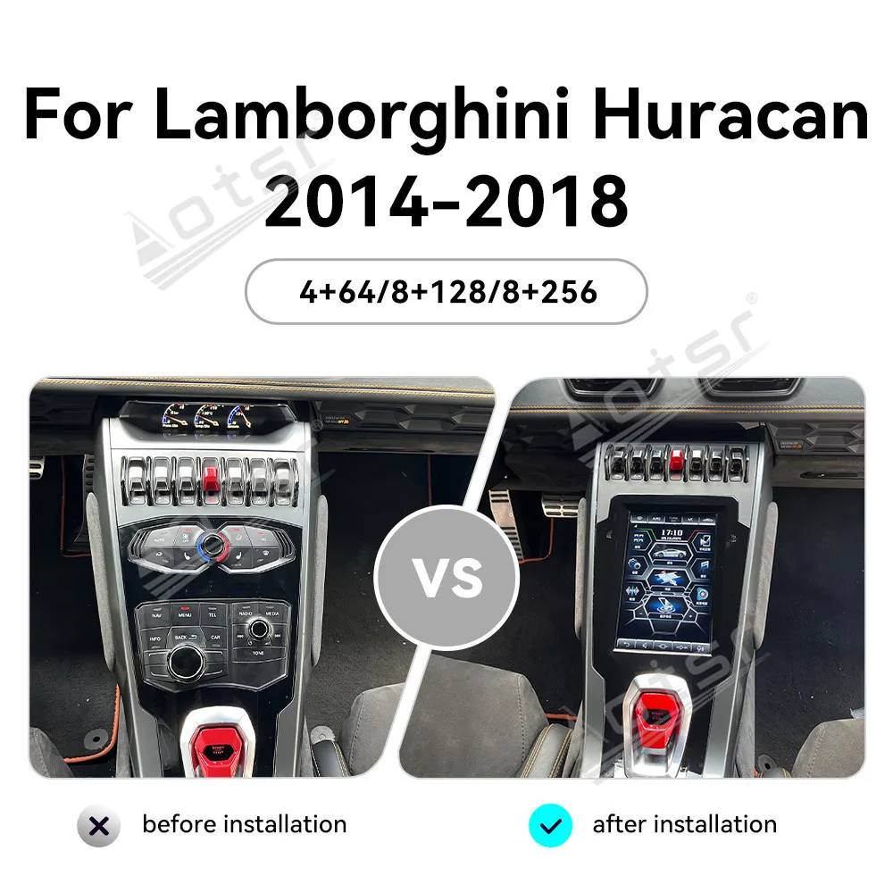 10.4 "أندرويد 13 راديو السيارة CarPlay لامبورغيني هوراكان 2014-2018 شاشة تعمل باللمس مشغل وسائط متعددة نظام تحديد المواقع والملاحة رئيس وحدة DSP