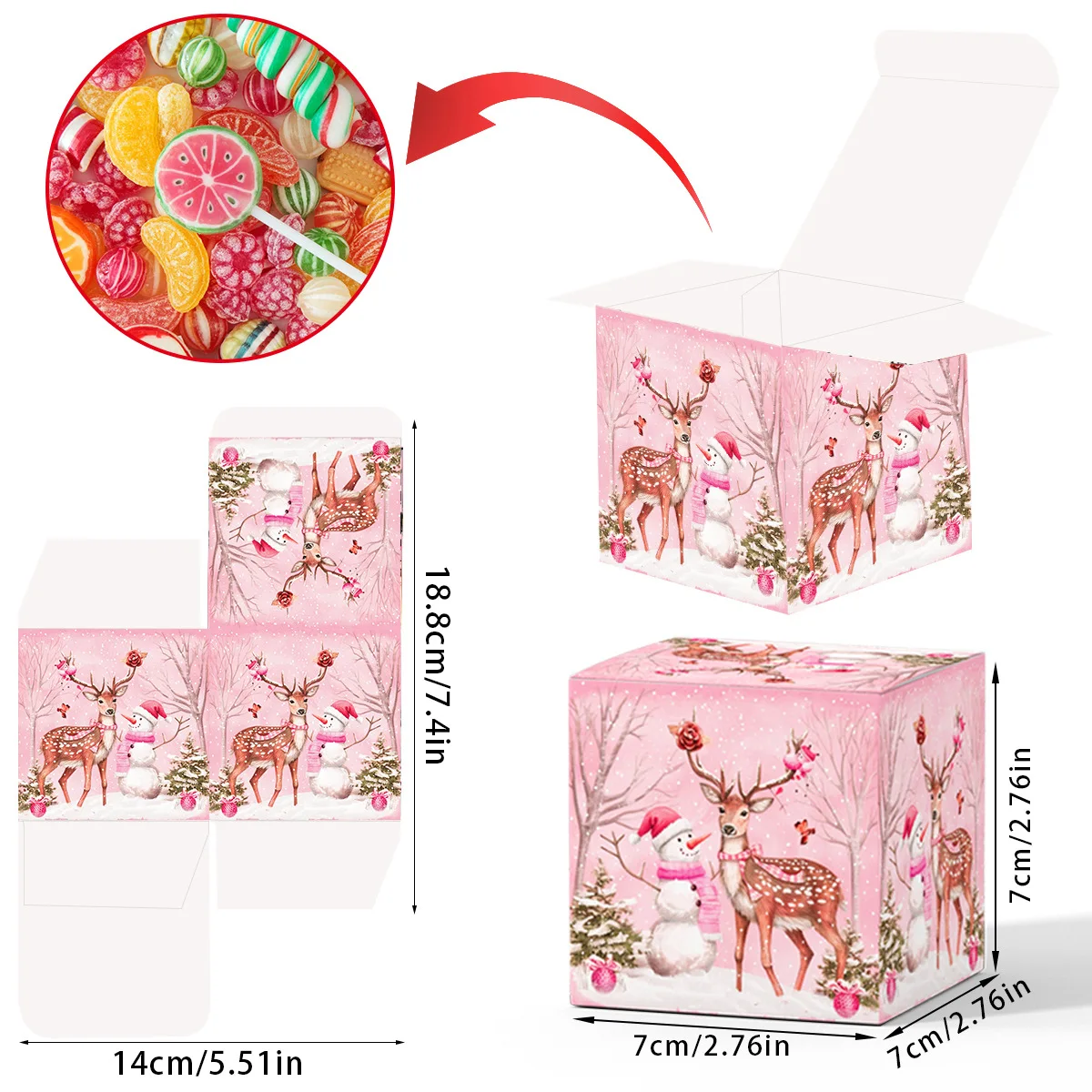 Gift Boxes Pink Christmas Candy and Snack Packaging Box Party Decoration Supplies Pink Christmas Theme Packaging Box