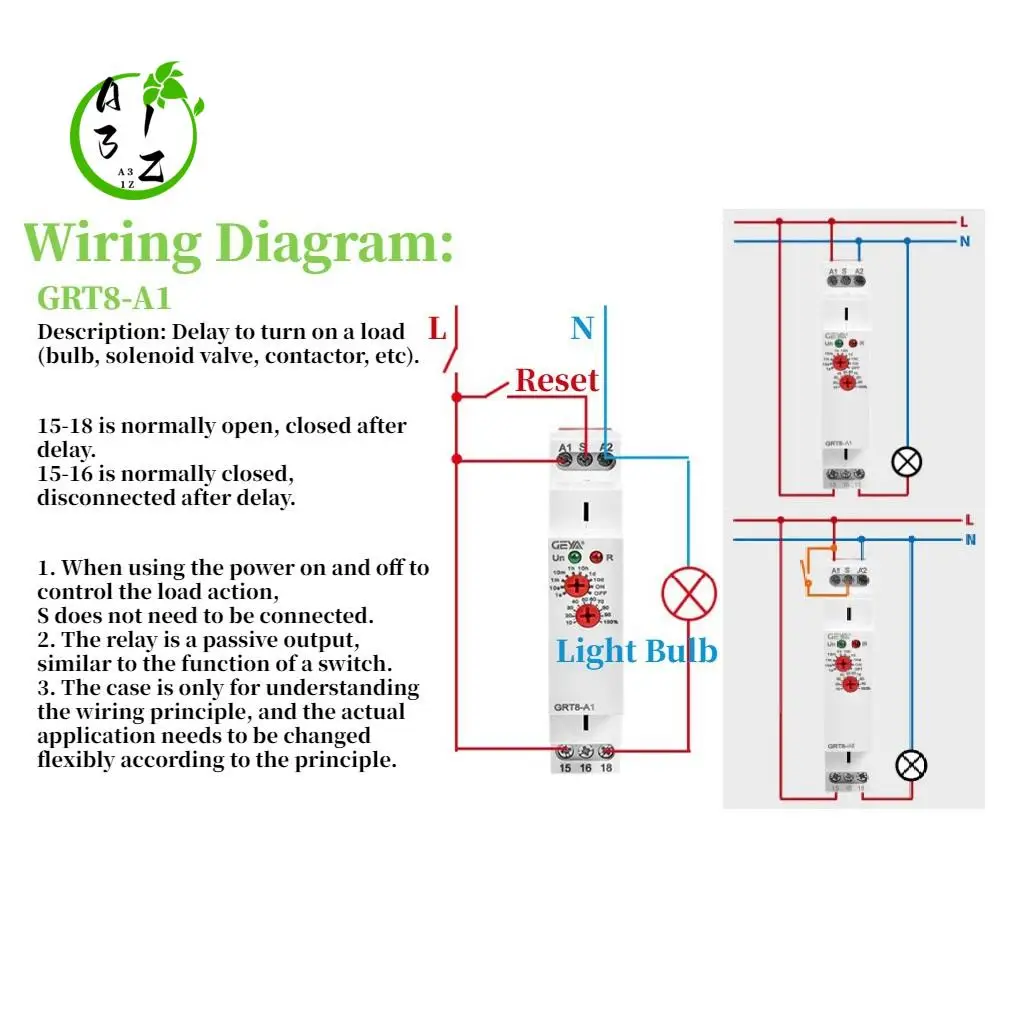

A31Z-GEYA Таймер задержки переменного/постоянного тока 12 В-240 В Мини-реле времени задержки включения типа DIN-рейки GRT8-A1