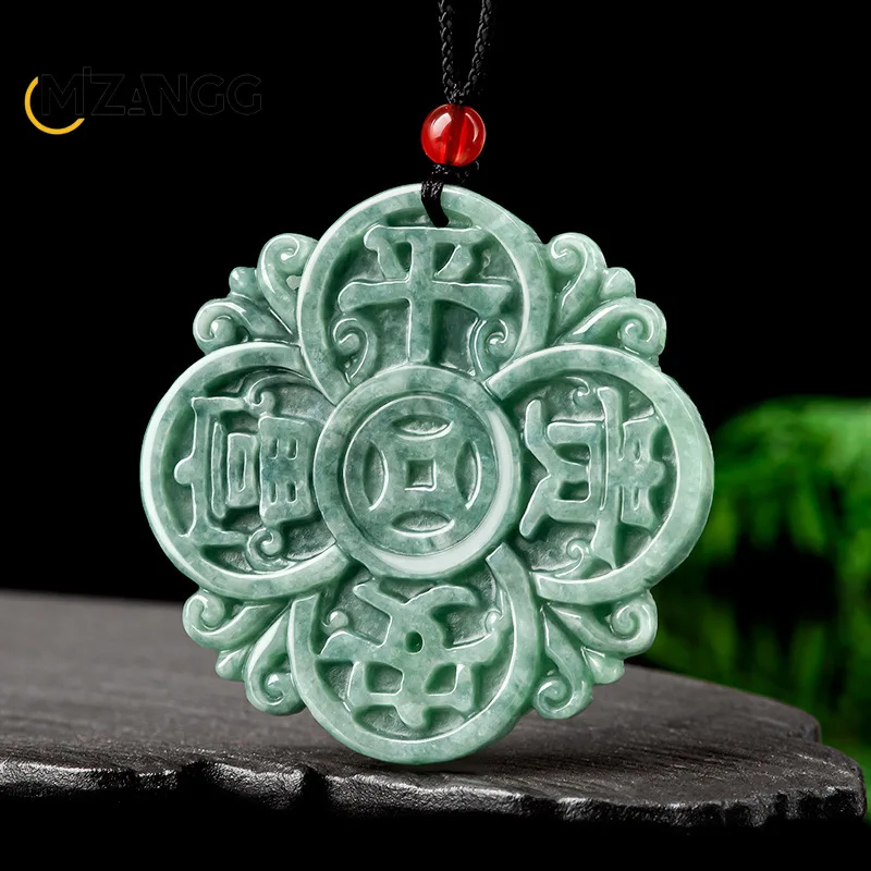 

Natural Jadeite Peace and Prosperity Jade Pendant Hand-carved Exquisite Personalized Bean Seed Necklace Men & Women Mascots Gift