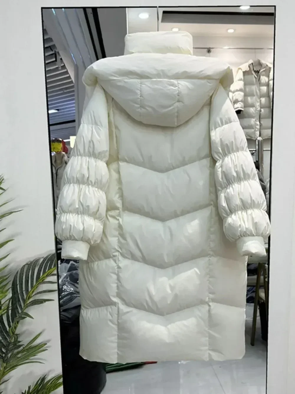 White Duck Down Jacket Women 2024 New Winter Long High Street Solid Thick Warm Female Loose Coat White Belt Ladies Outerwear