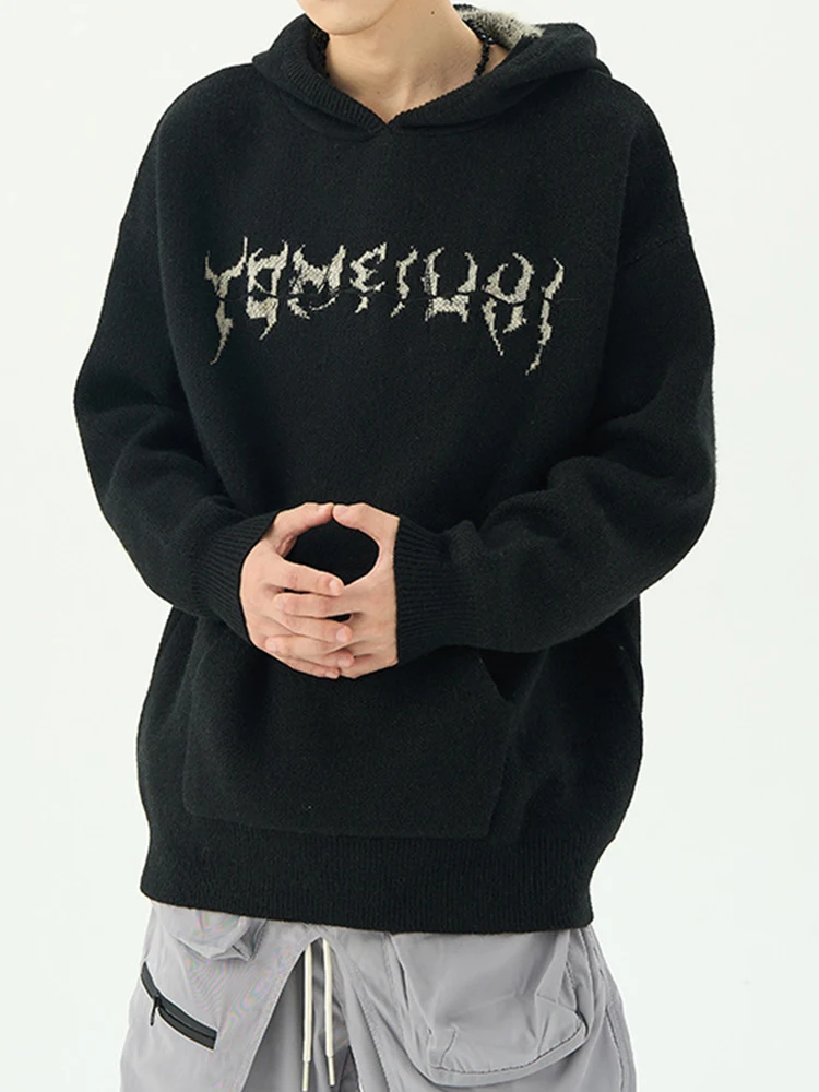 Streetwear Vintage Y2K Skull Crochet Hoodie Mens Spring Fashionable Loose Furry Fleece Hooded Sweatshirt Men Casual Knit Hoodies