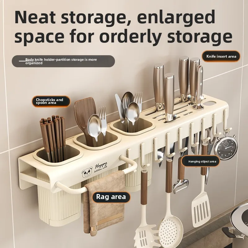 

Stainless Steel Knife Holder - No Drill Wall Mount Magnetic Strip with Utensil Rack, Space Saving Kitchen Organizer